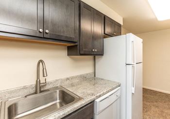 Kitchen with a sink refrigerator and dishwasher